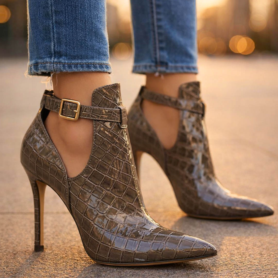 Women's Croc-Embossed Ankle Boots with Stiletto Heel