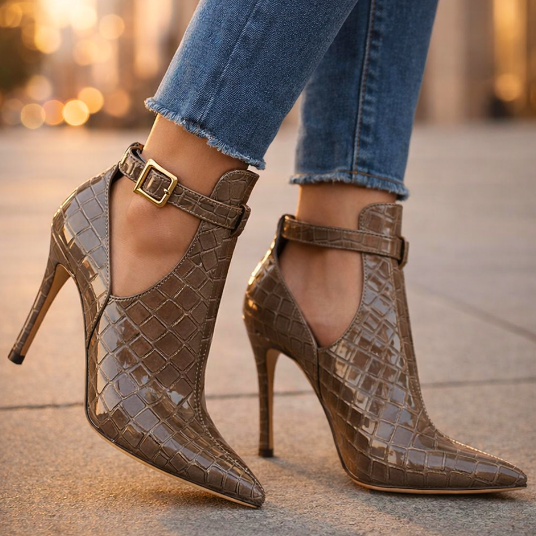 Women's Croc-Embossed Ankle Boots with Stiletto Heel