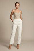 Women's Strapless Beaded Jumpsuit with Straight-Leg Trousers