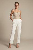 Women's Strapless Beaded Jumpsuit with Straight-Leg Trousers