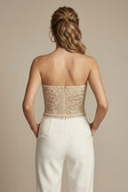 Women's Strapless Beaded Jumpsuit with Straight-Leg Trousers