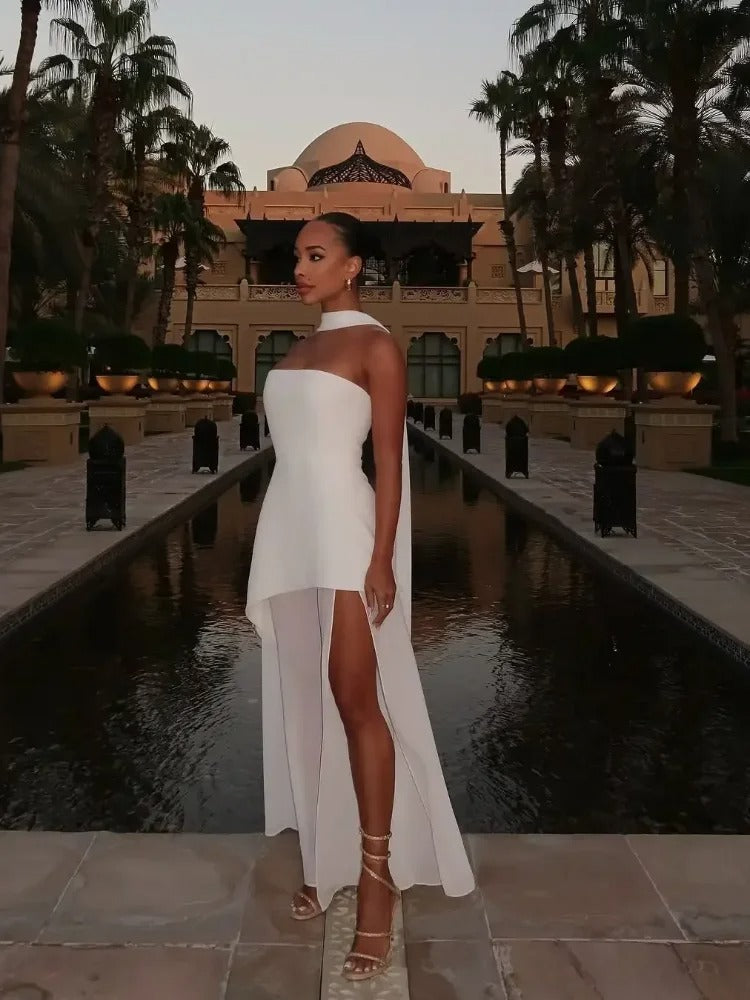 Women's Strapless Maxi Dress with High Side Slit