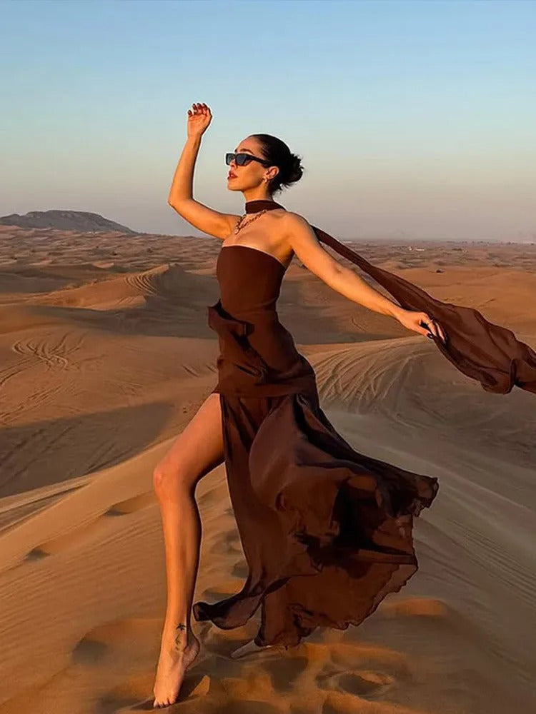 Women's Strapless Maxi Dress with High Side Slit