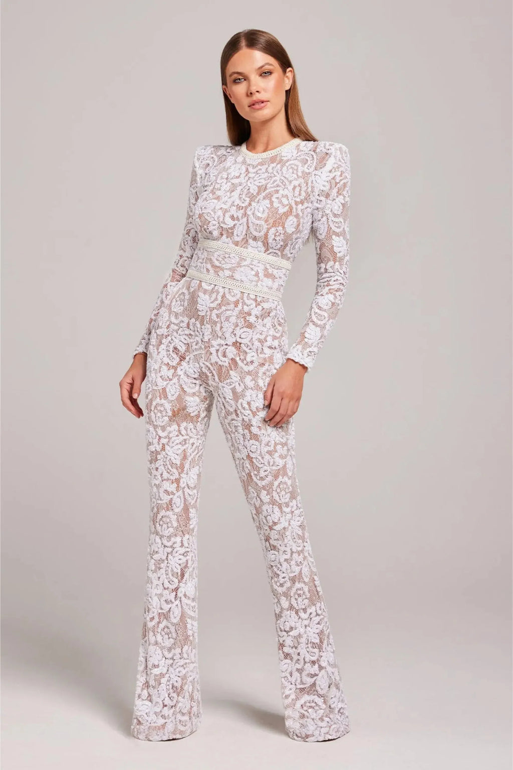 Women's Slim Lace Bodysuit with High Scalloped Neckline