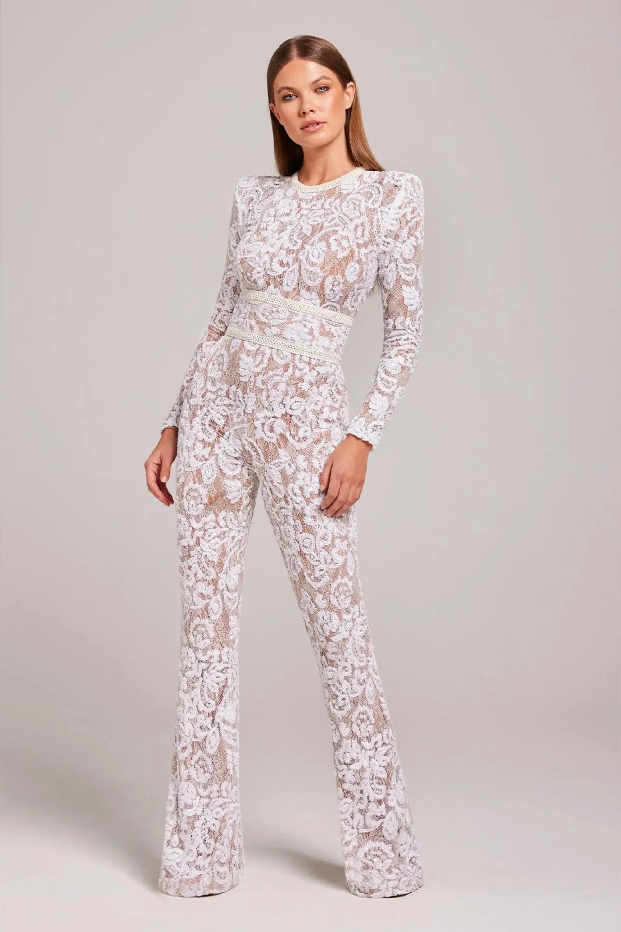 Women's Slim Lace Bodysuit with High Scalloped Neckline