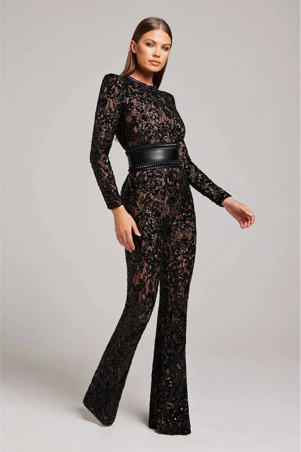Women's Slim Lace Bodysuit with High Scalloped Neckline