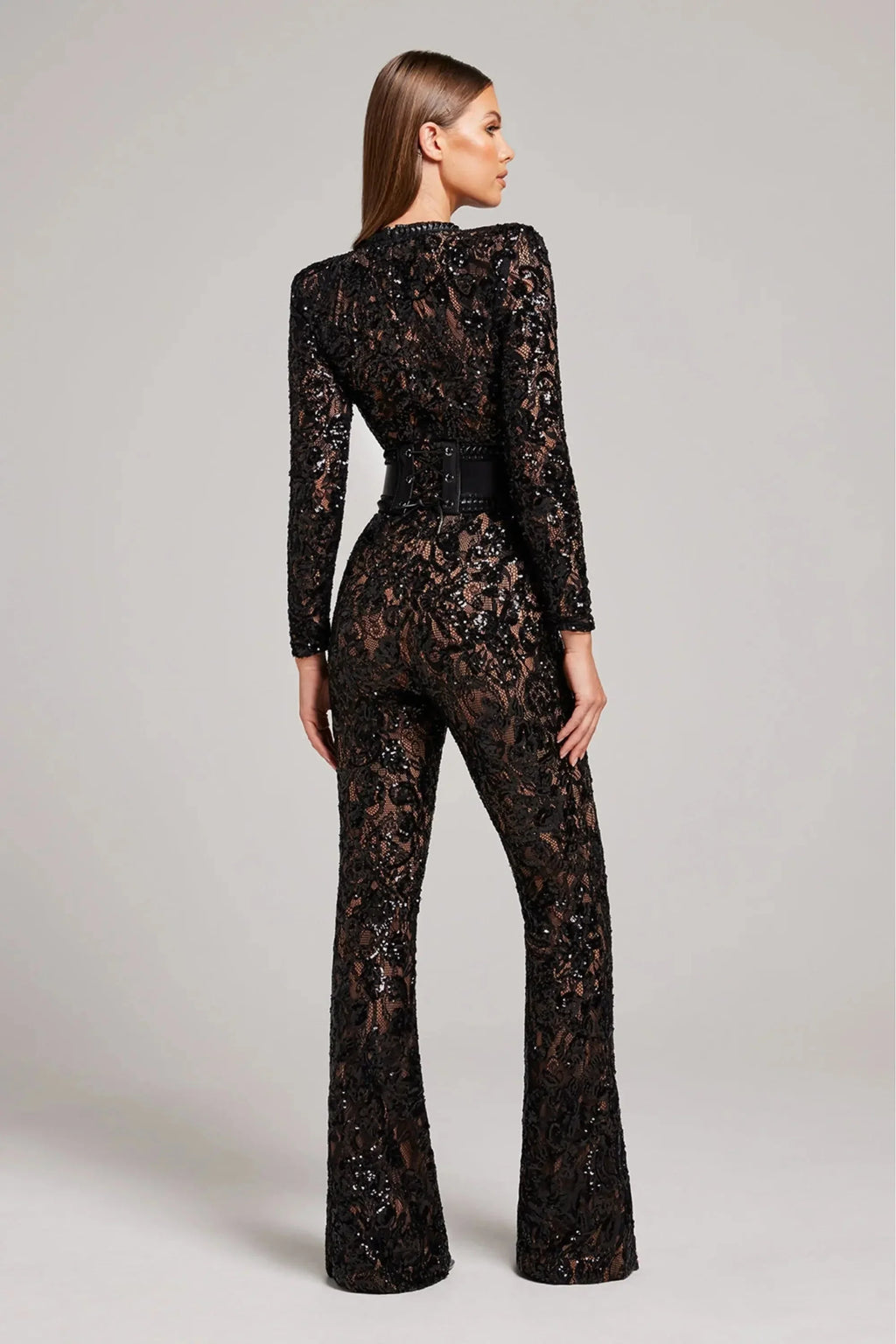 Women's Slim Lace Bodysuit with High Scalloped Neckline