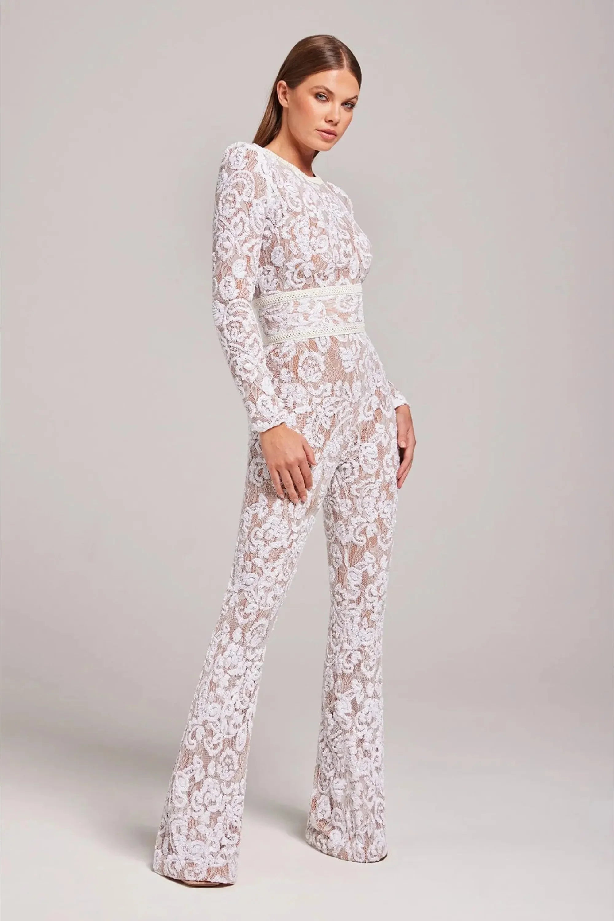 Women's Slim Lace Bodysuit with High Scalloped Neckline
