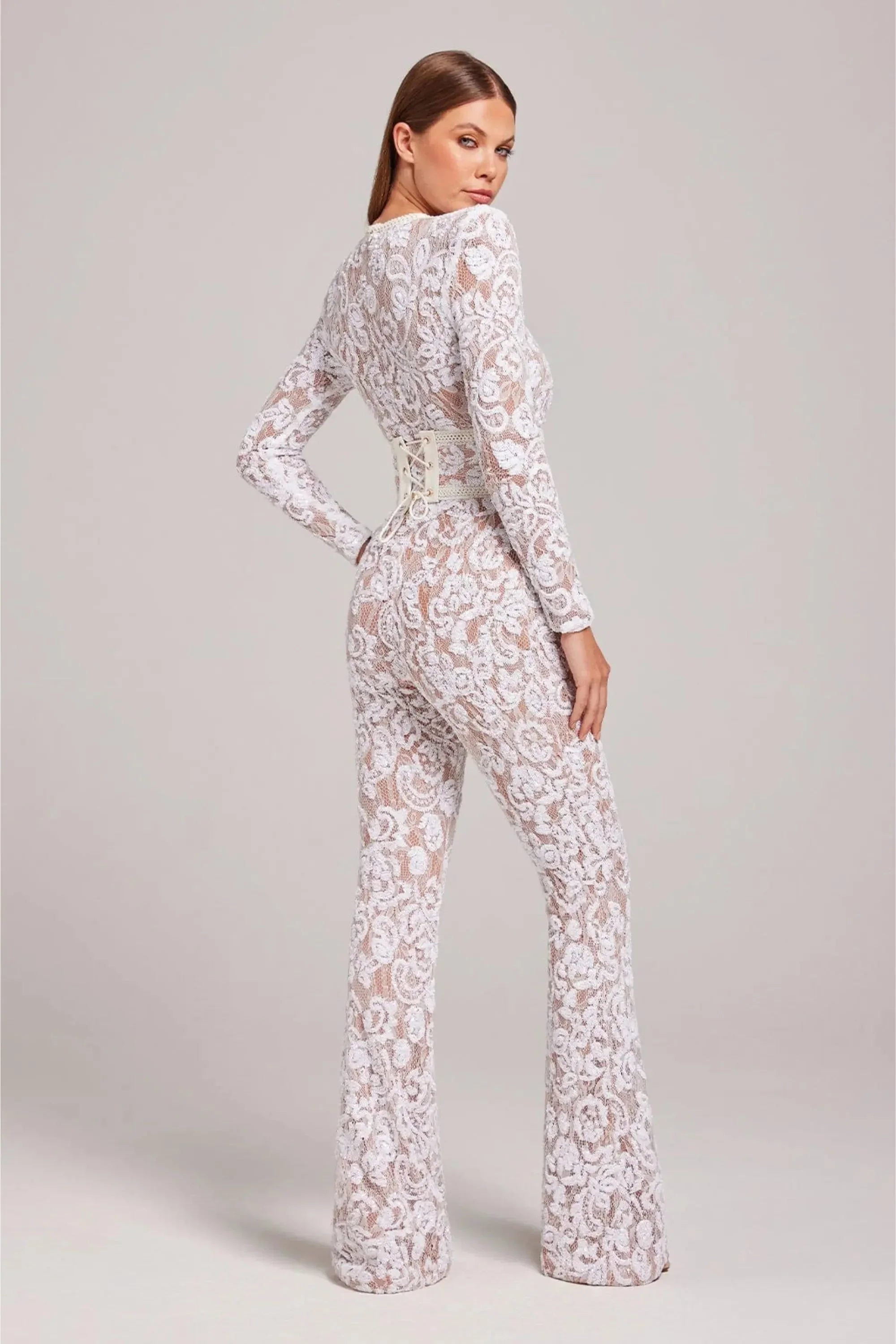 Women's Slim Lace Bodysuit with High Scalloped Neckline