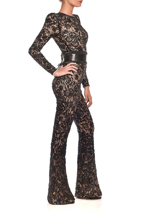 Women's Slim Lace Bodysuit with High Scalloped Neckline