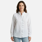 Women's Striped Cotton Seersucker Blouse with Ruffled Trim