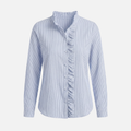 Women's Striped Cotton Seersucker Blouse with Ruffled Trim