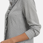 Women's Striped Cotton Seersucker Blouse with Ruffled Trim