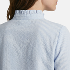 Women's Striped Cotton Seersucker Blouse with Ruffled Trim