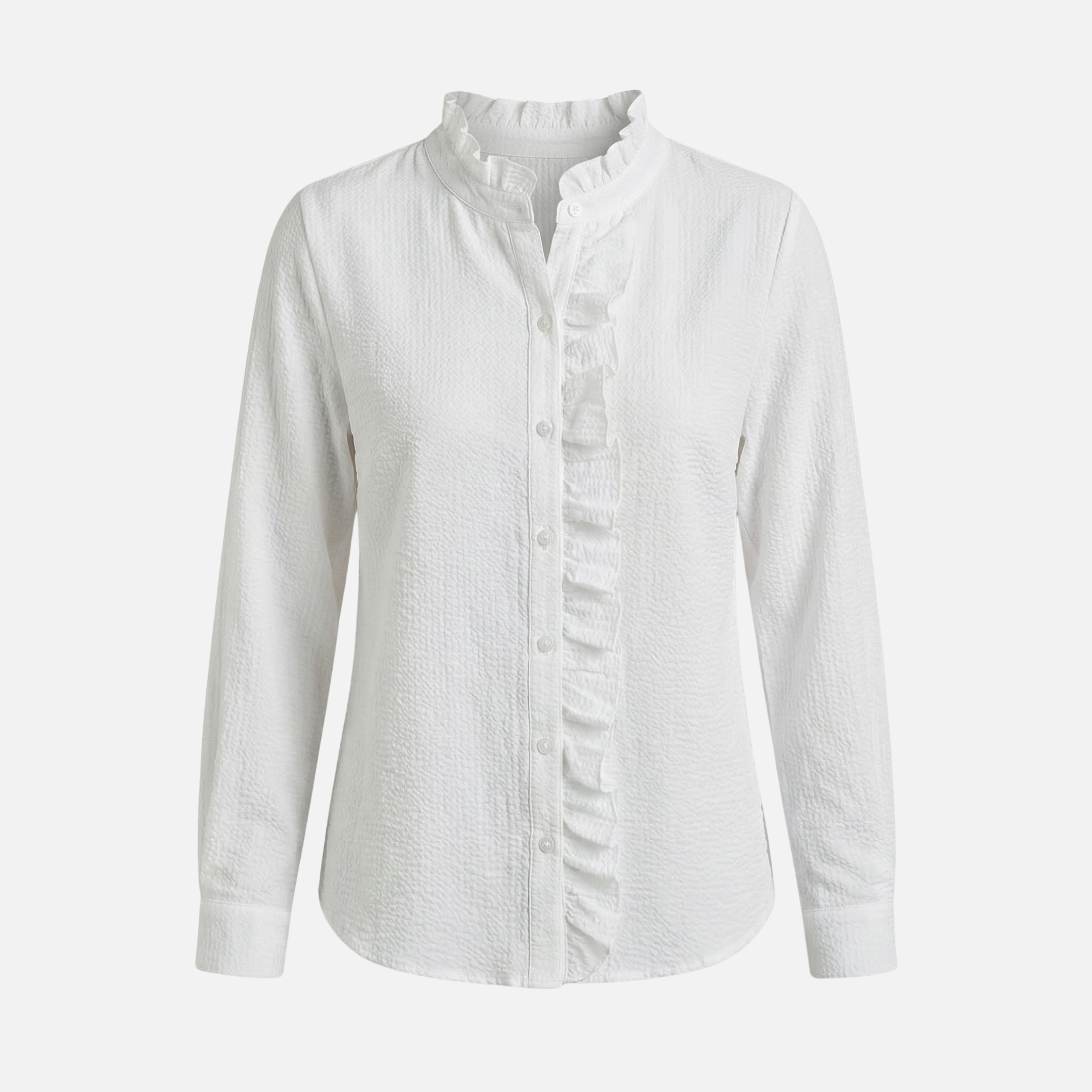Women's Striped Cotton Seersucker Blouse with Ruffled Trim