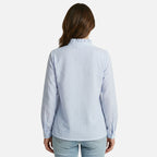 Women's Striped Cotton Seersucker Blouse with Ruffled Trim