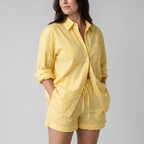 Women's Yellow and White Striped Cotton Shirt and Drawstring Shorts Set