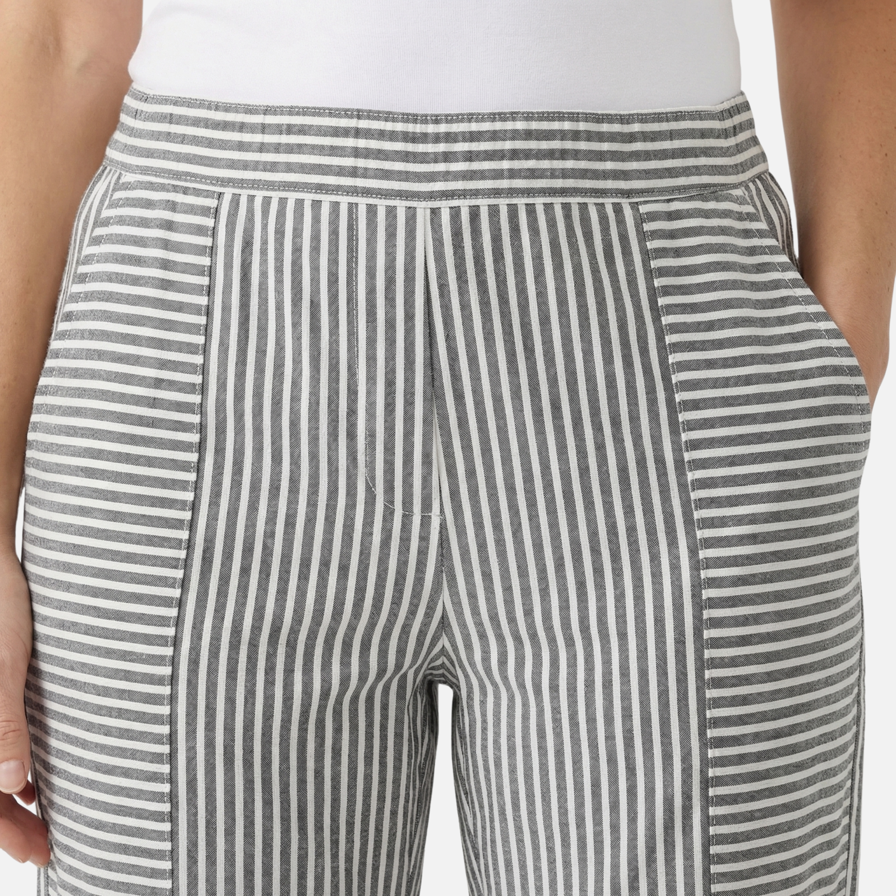 Women's Tapered Striped Pants with Rolled Cuffs