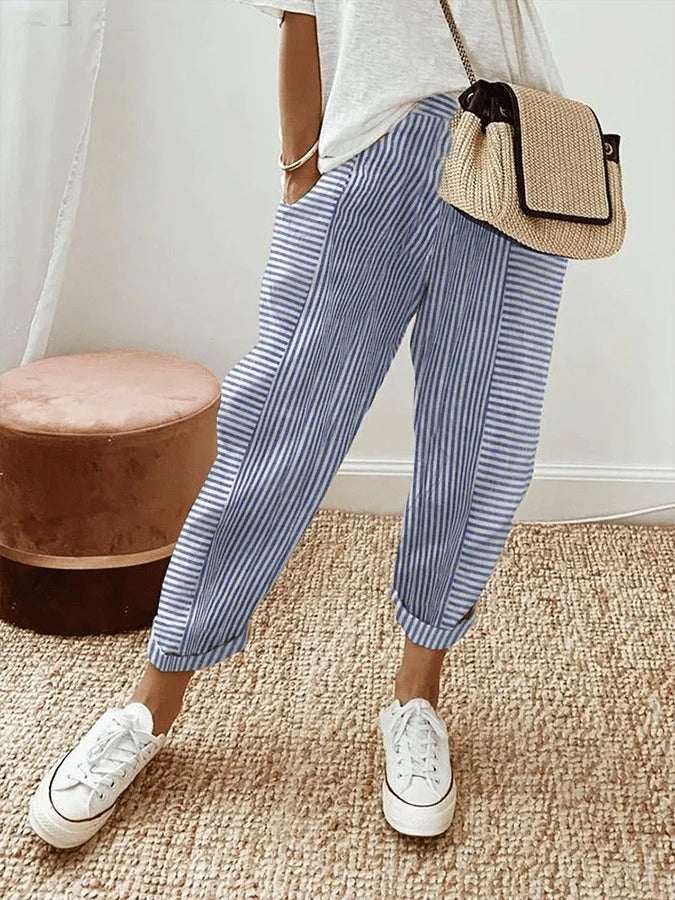 Women's Tapered Striped Pants with Rolled Cuffs