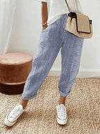 Women's Tapered Striped Pants with Rolled Cuffs
