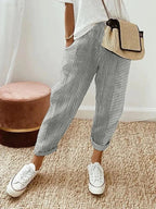 Women's Tapered Striped Pants with Rolled Cuffs