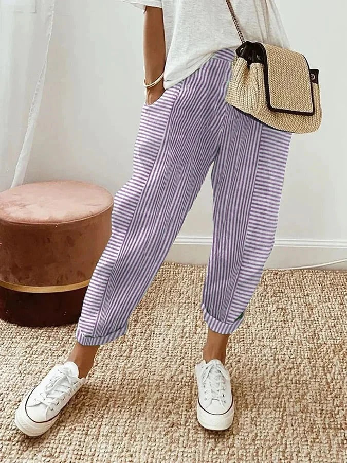 Women's Tapered Striped Pants with Rolled Cuffs