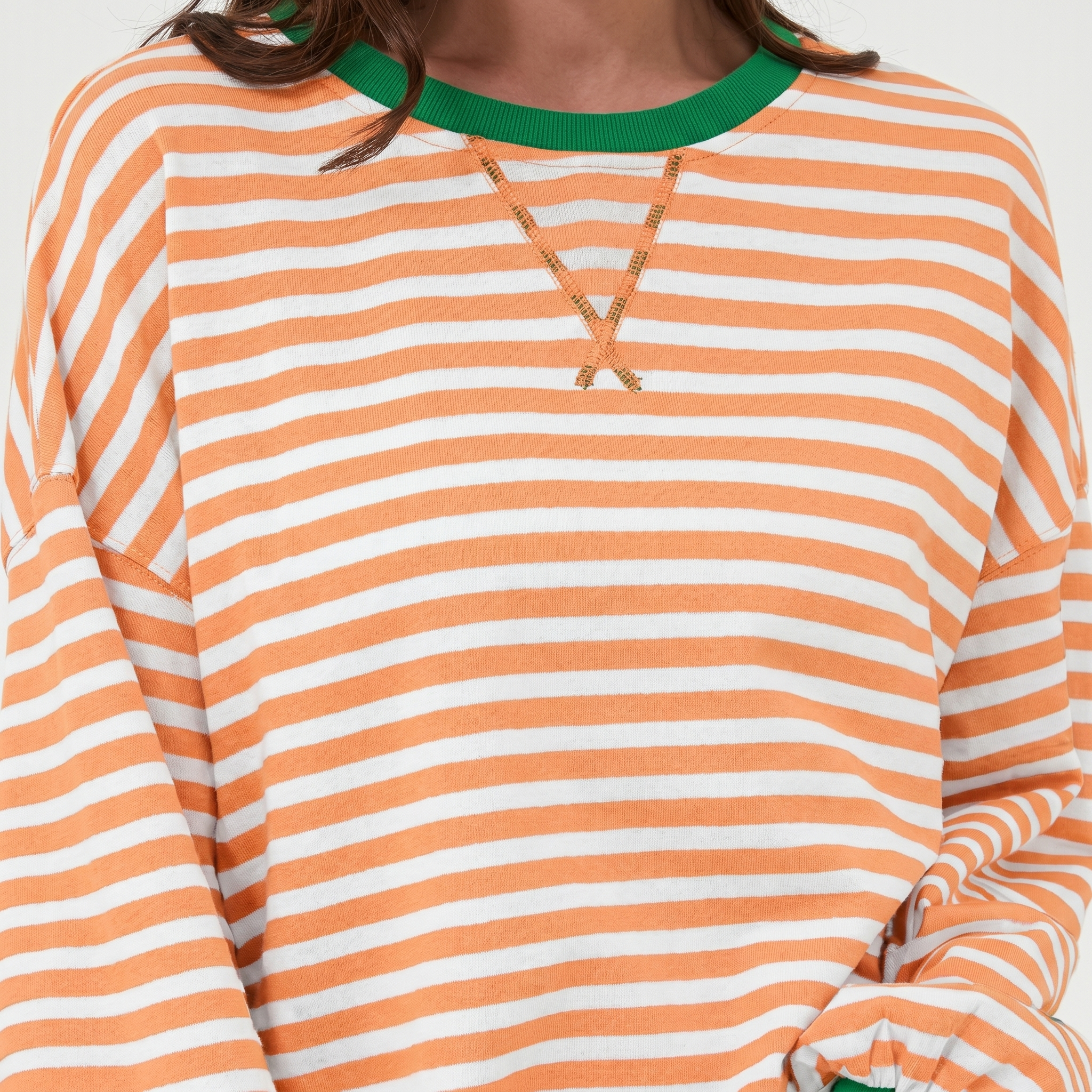Women's Striped Knit Top with Long Sleeves