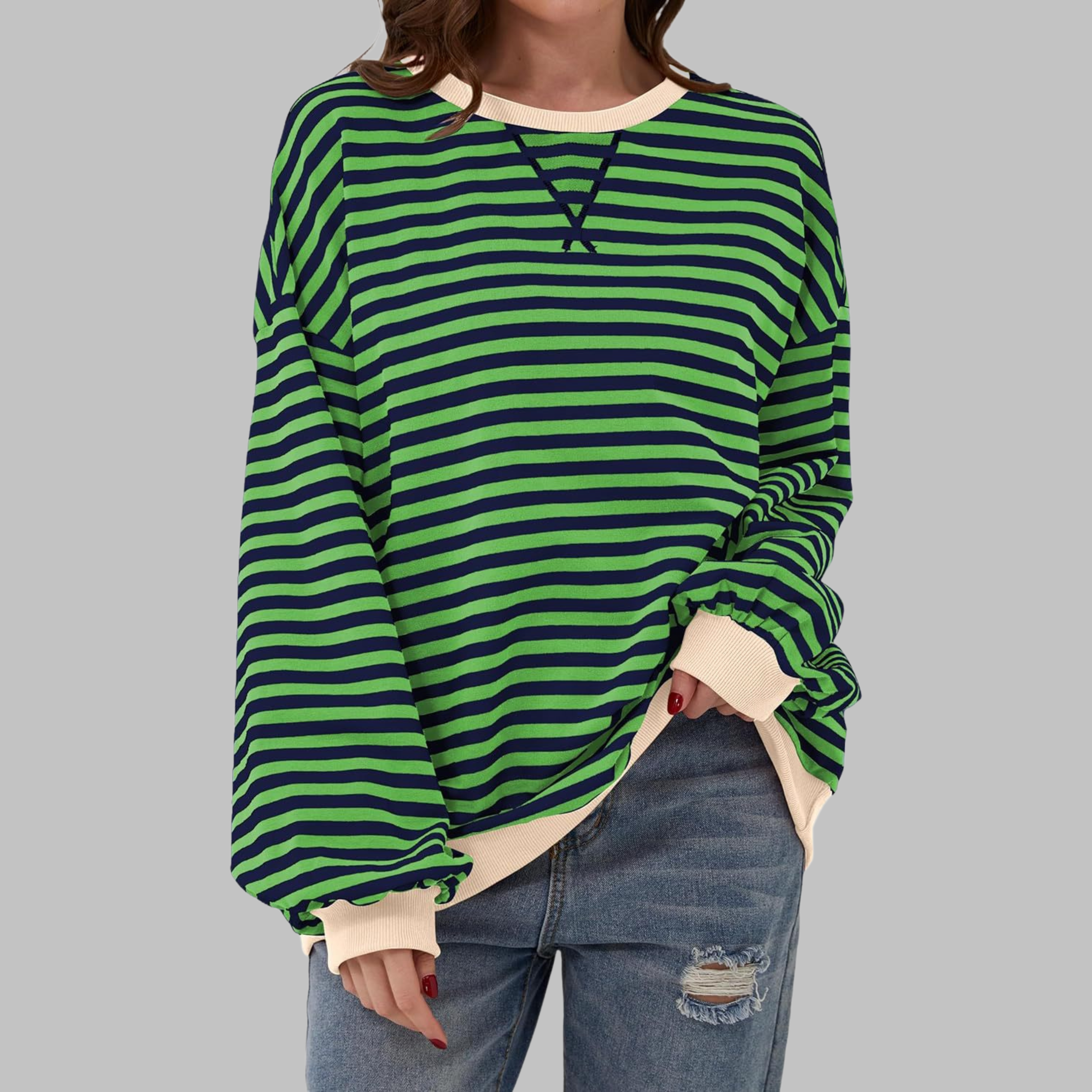 Women's Striped Knit Top with Long Sleeves