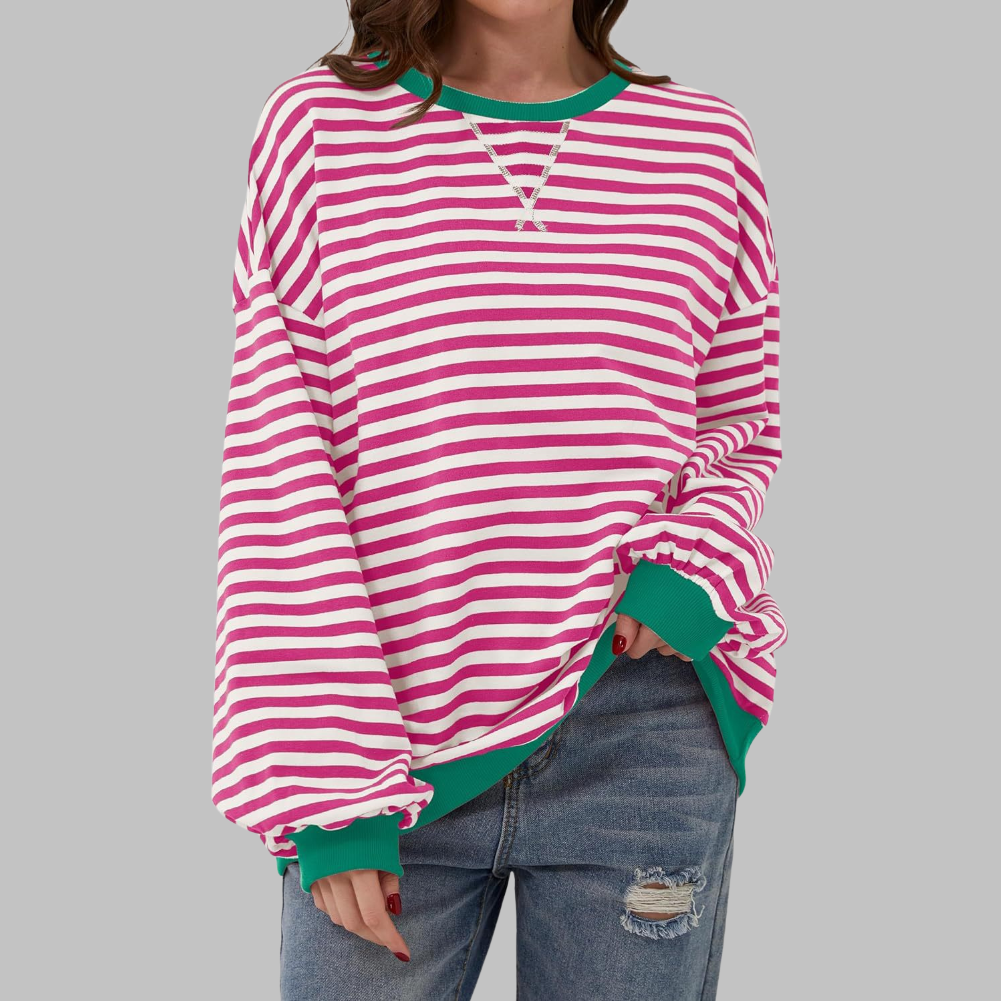 Women's Striped Knit Top with Long Sleeves