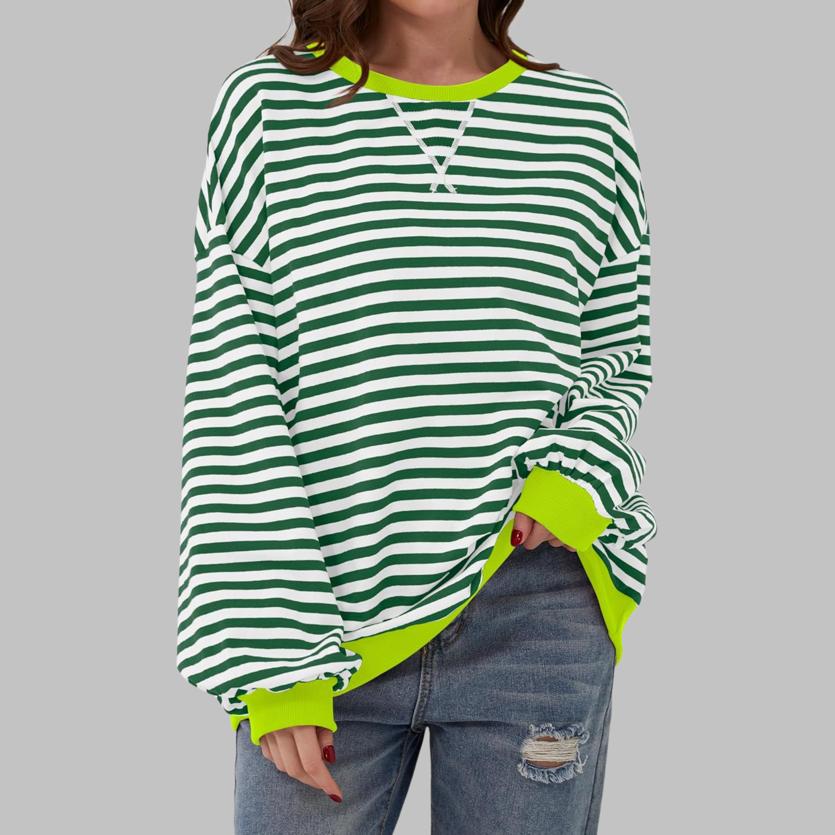 Women's Striped Knit Top with Long Sleeves