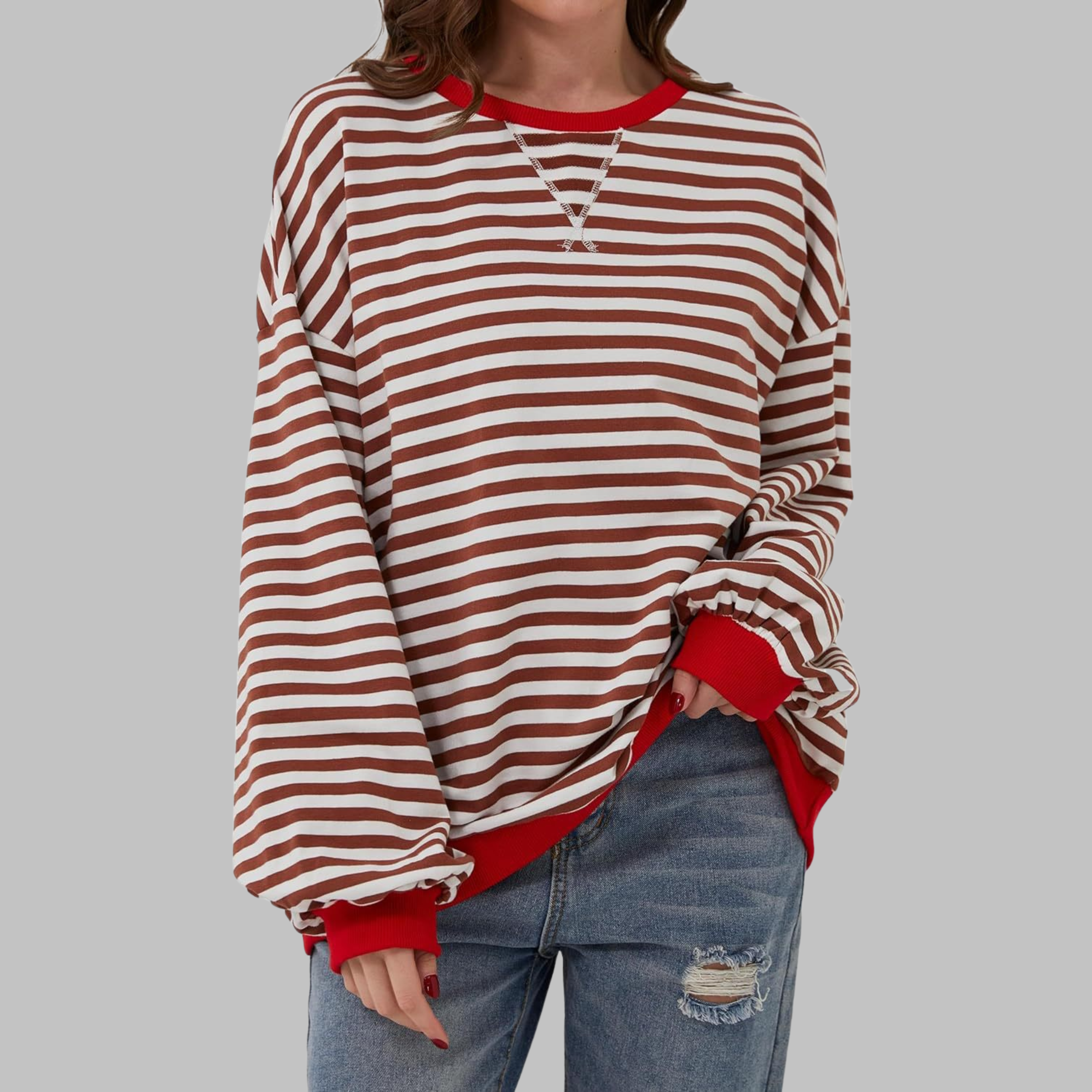 Women's Striped Knit Top with Long Sleeves