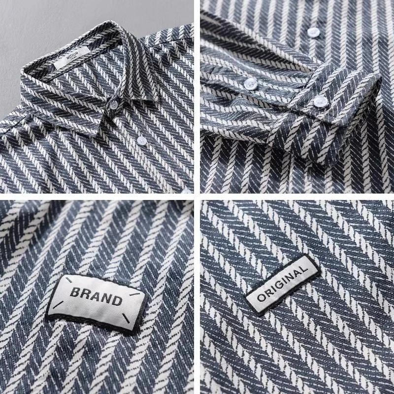 Men's Striped Button-Down Layered Shirt with Long Sleeves