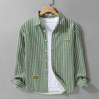 Men's Striped Button-Down Layered Shirt with Long Sleeves