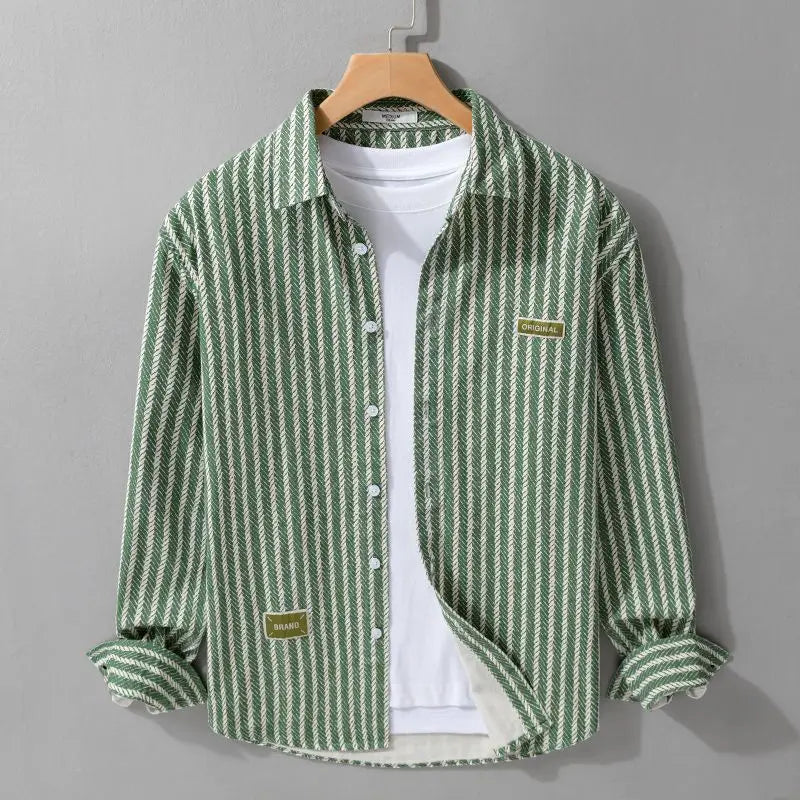 Men's Striped Button-Down Layered Shirt with Long Sleeves