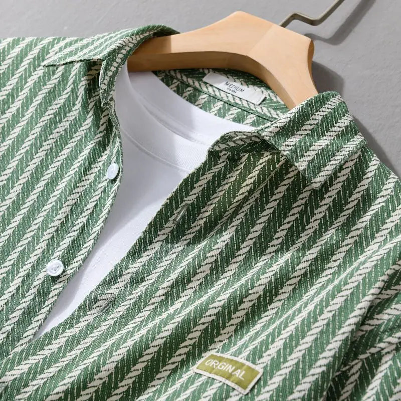 Men's Striped Button-Down Layered Shirt with Long Sleeves