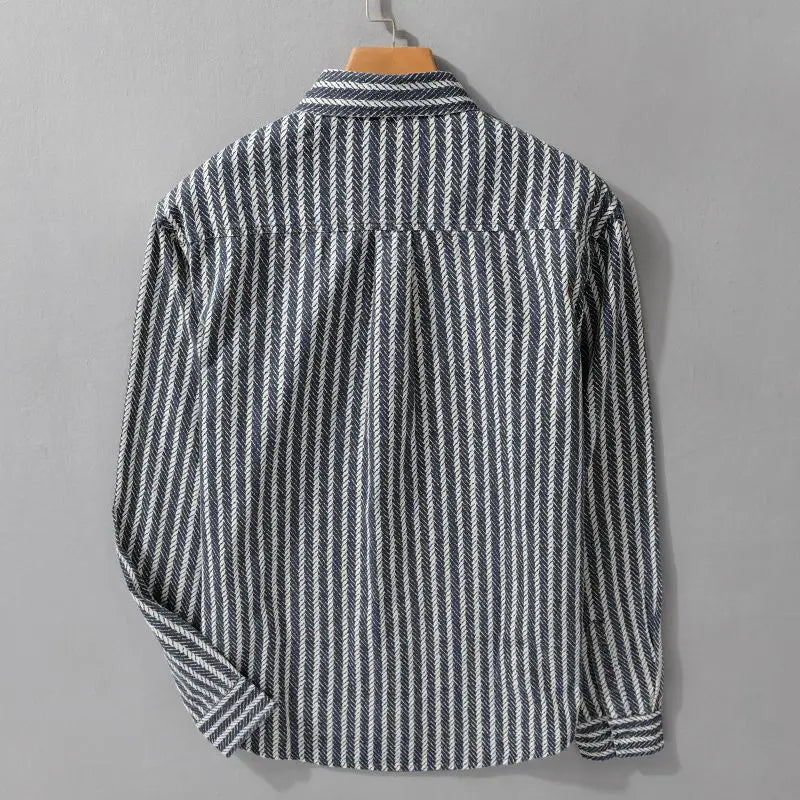 Men's Striped Button-Down Layered Shirt with Long Sleeves