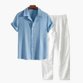 Men's Relaxed Linen Two-Piece Set with Camp Collar