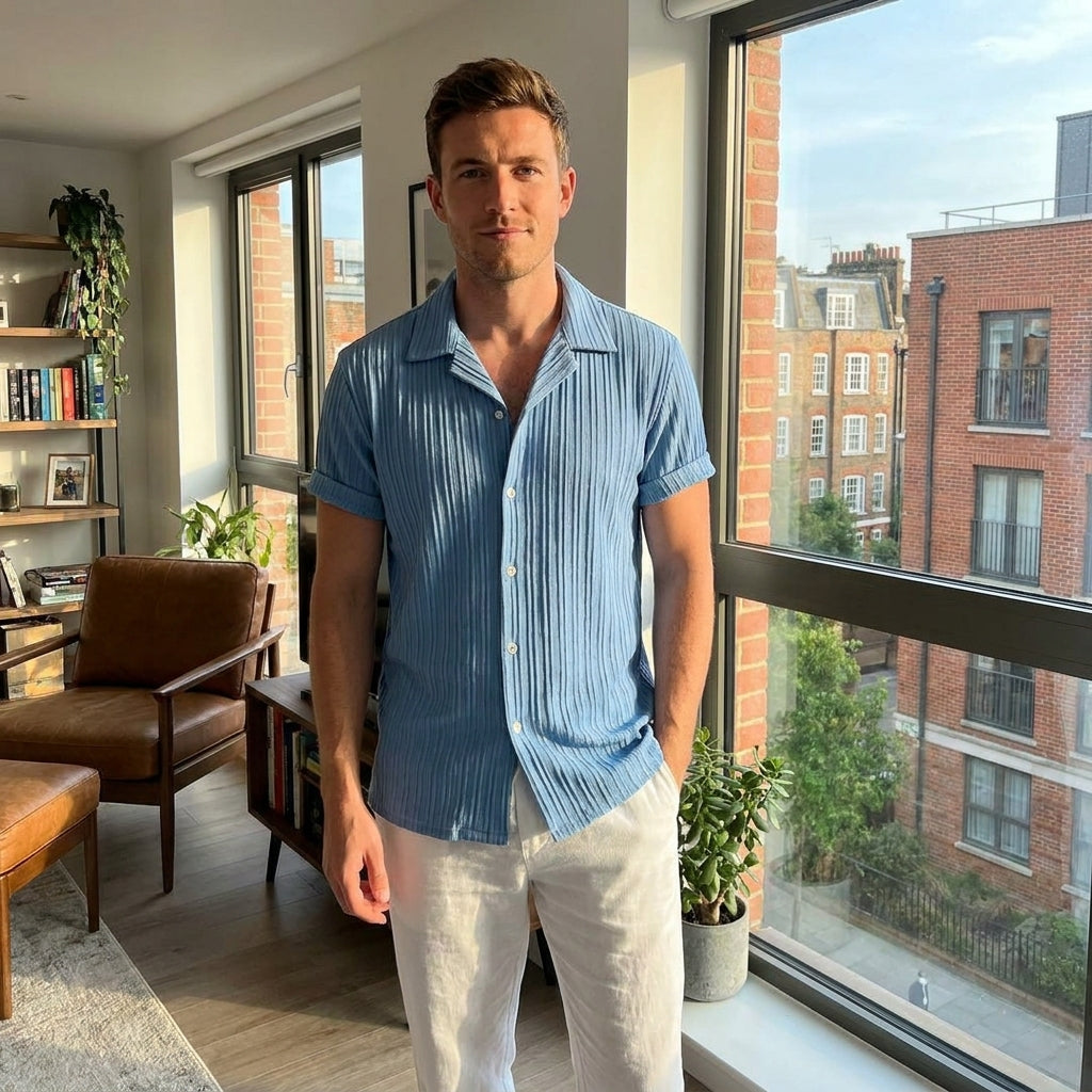 Men's Relaxed Linen Two-Piece Set with Camp Collar