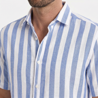 Men's Striped Linen Shirt with Point Collar