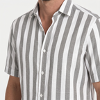Men's Striped Linen Shirt with Point Collar