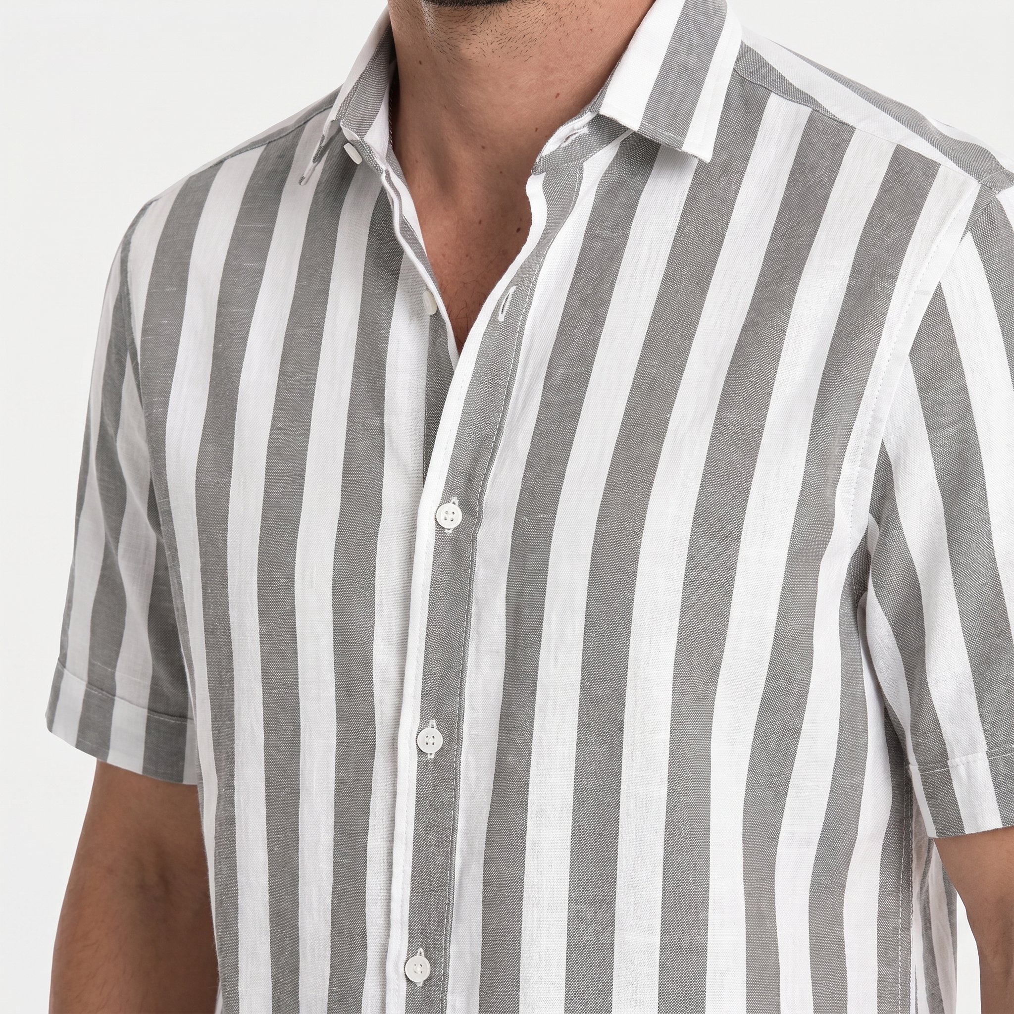 Men's Striped Linen Shirt with Point Collar