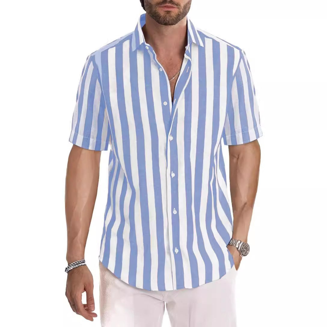 Men's Striped Linen Shirt with Point Collar