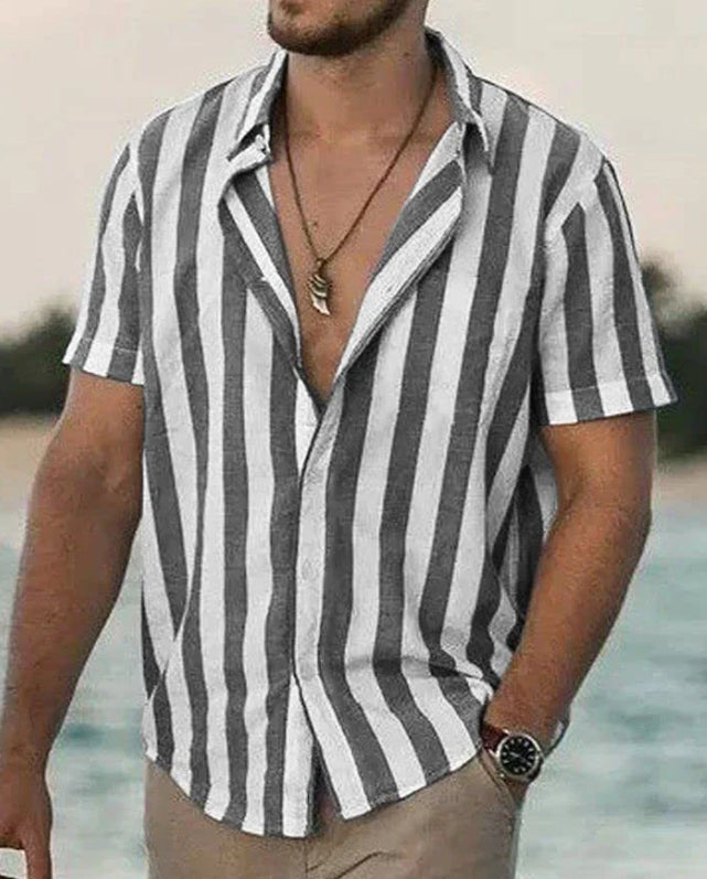 Men's Striped Linen Shirt with Point Collar