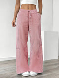 Women's Relaxed Wide Leg Striped Pants with Drawstring Waist