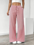 Women's Relaxed Wide Leg Striped Pants with Drawstring Waist