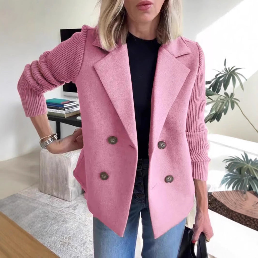 Women's Soft Pink Structured Blazer with Knit Sleeves