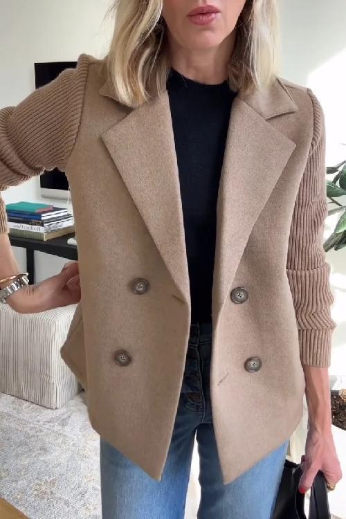 Women's Soft Pink Structured Blazer with Knit Sleeves