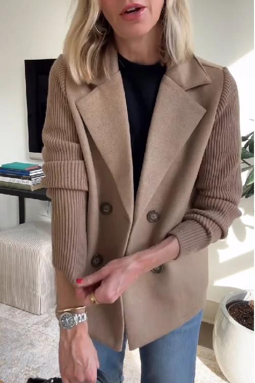 Women's Soft Pink Structured Blazer with Knit Sleeves