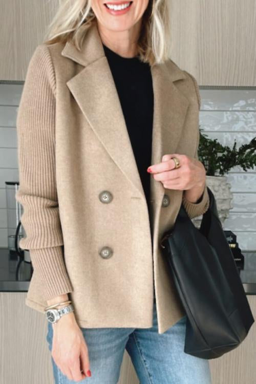 Women's Soft Pink Structured Blazer with Knit Sleeves