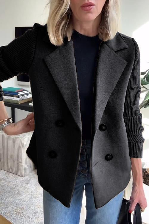 Women's Soft Pink Structured Blazer with Knit Sleeves